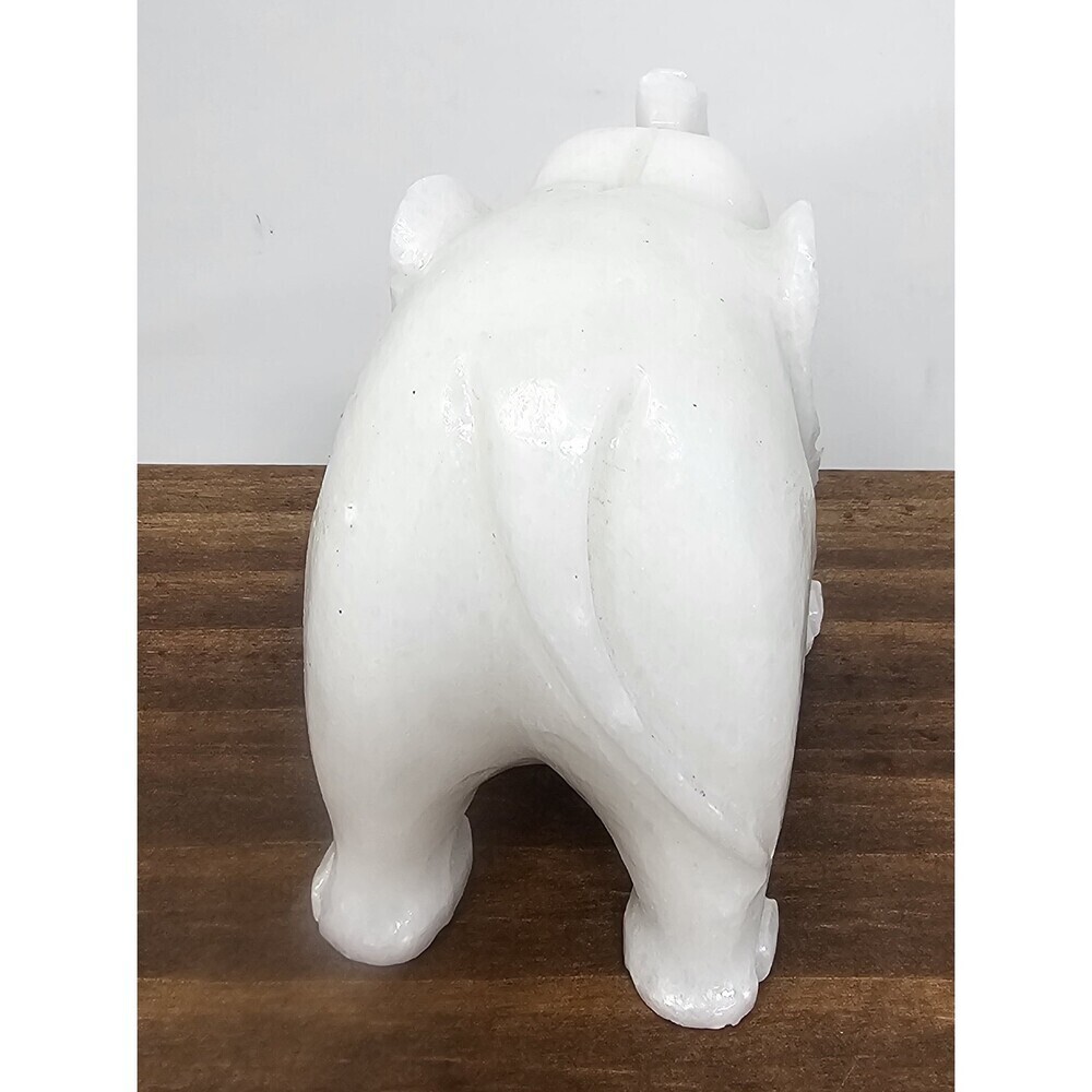 Hand Carved Natural White Stone Elephant Figurine Statue Trunk Up Good Luck 3.5" - Picture 4 of 7
